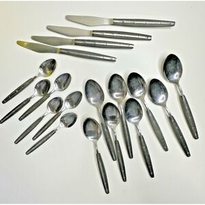 Bamboo Lifetime Cutlery Stainless Faux Black Wood Flatware Spoons Knives 18 pc